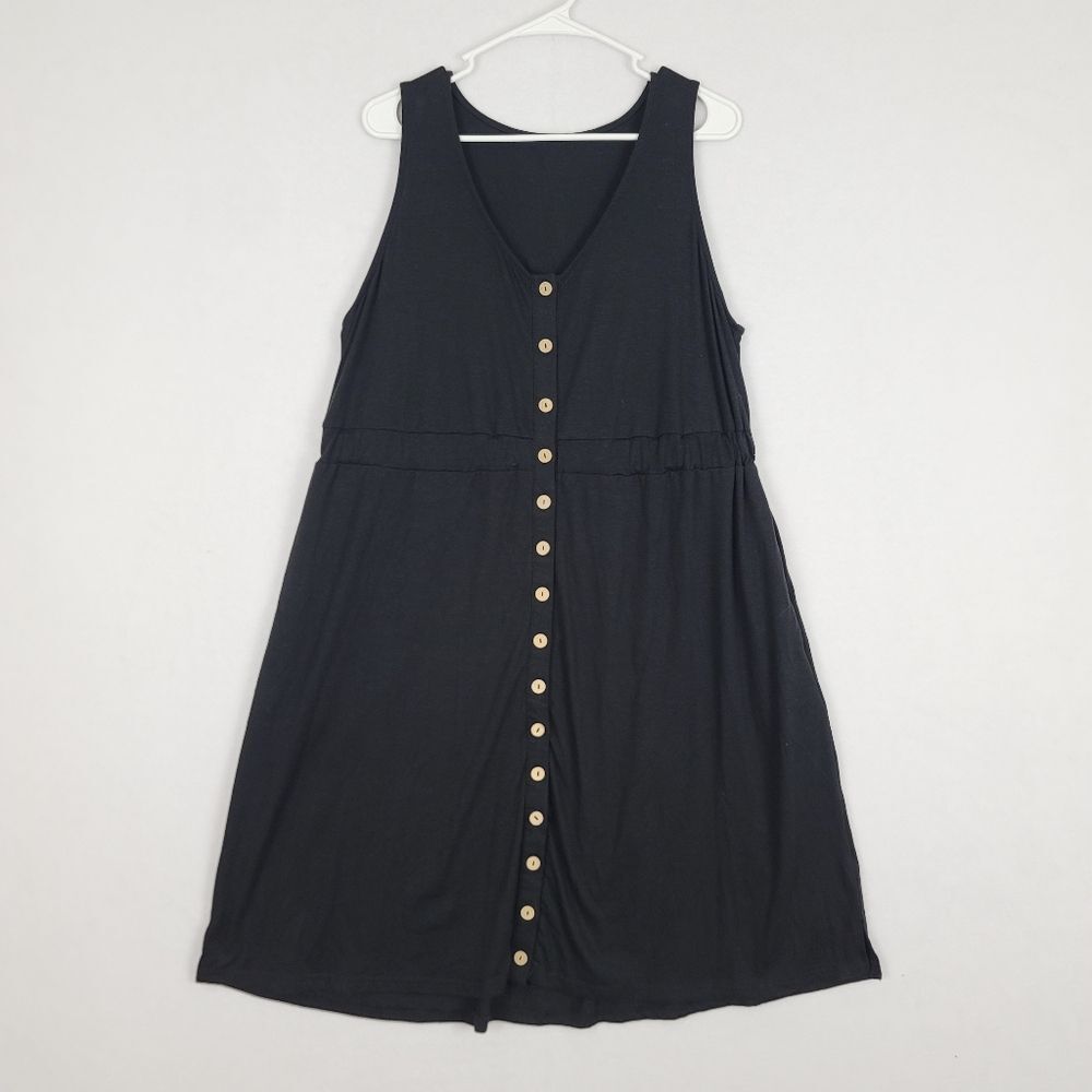 Black Xl Sleeveless A Line Dress Basic Stretchy Casual Comfortable Overall Knee
